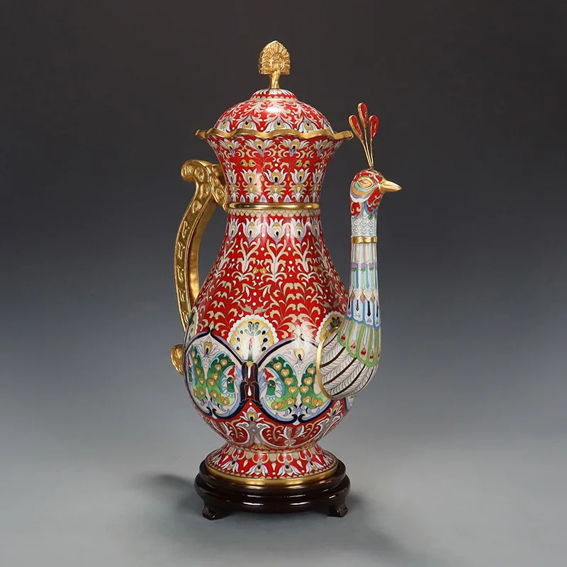 Ornament Traditional copper tire filigree enamel polished 16-inch peacock pot