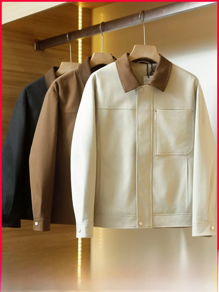 

American Barn Style! Color Block Collar! Spring Men's Lightweight Business Commuter Versatile Flip Collar Jacket Coat
