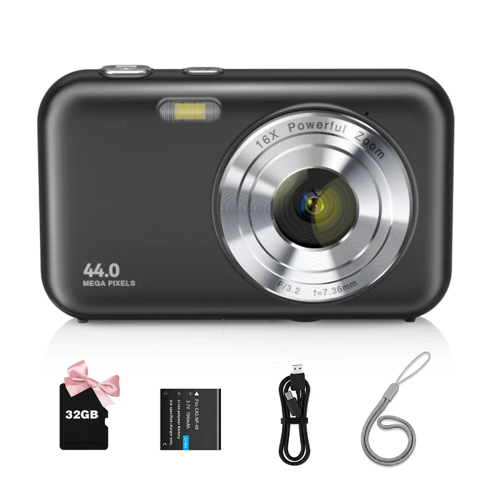 

Цифровая камера Камера для начинающих с картой 32 ГБ FHD 1080P 44MP Компактная камера для видеоблогов с 16-кратным цифровым зумом Портативная
