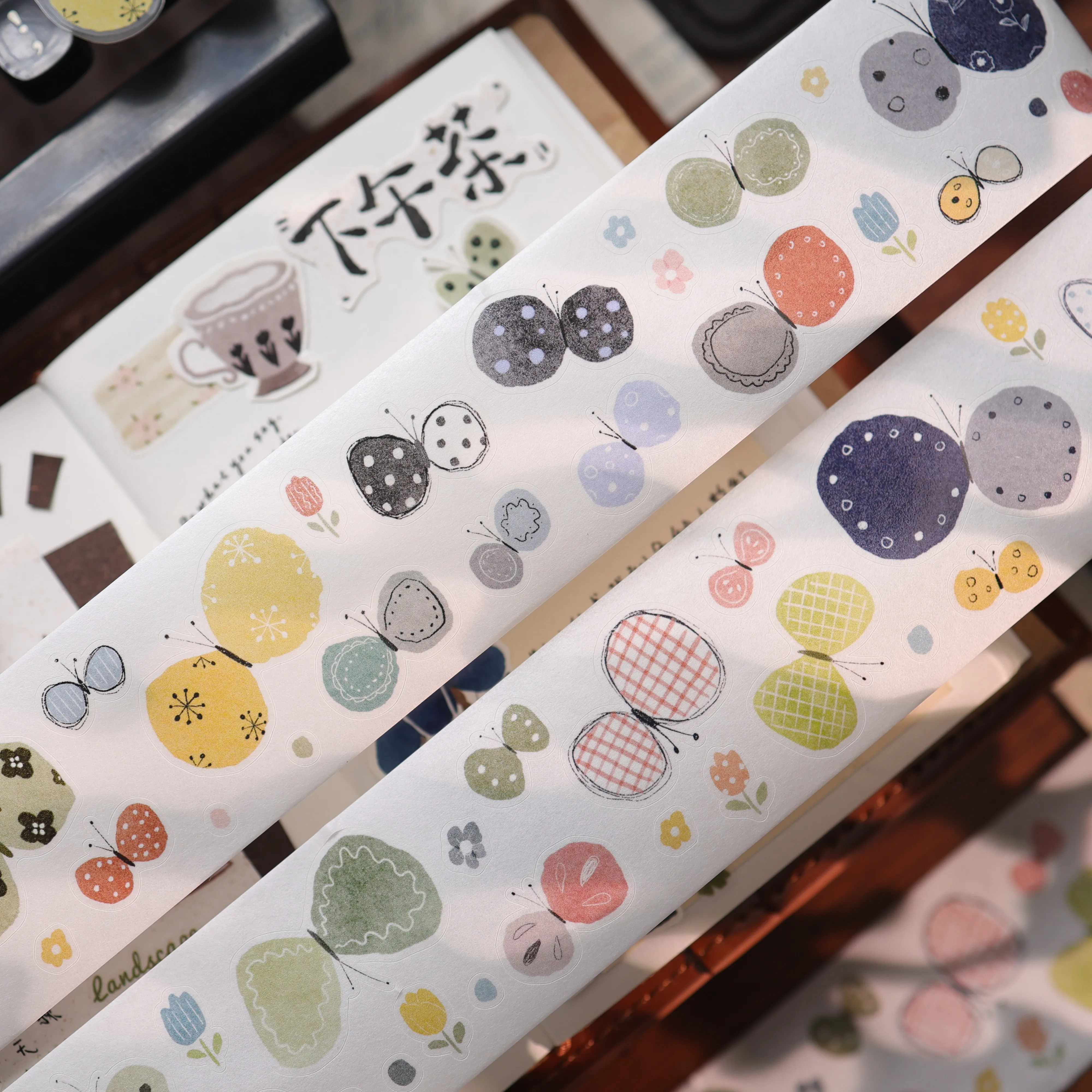 Salt Style Flower Butterfly PET Washi Die Cut Sticker Tape for Journal Scrapbooking DIY Craft Decoration