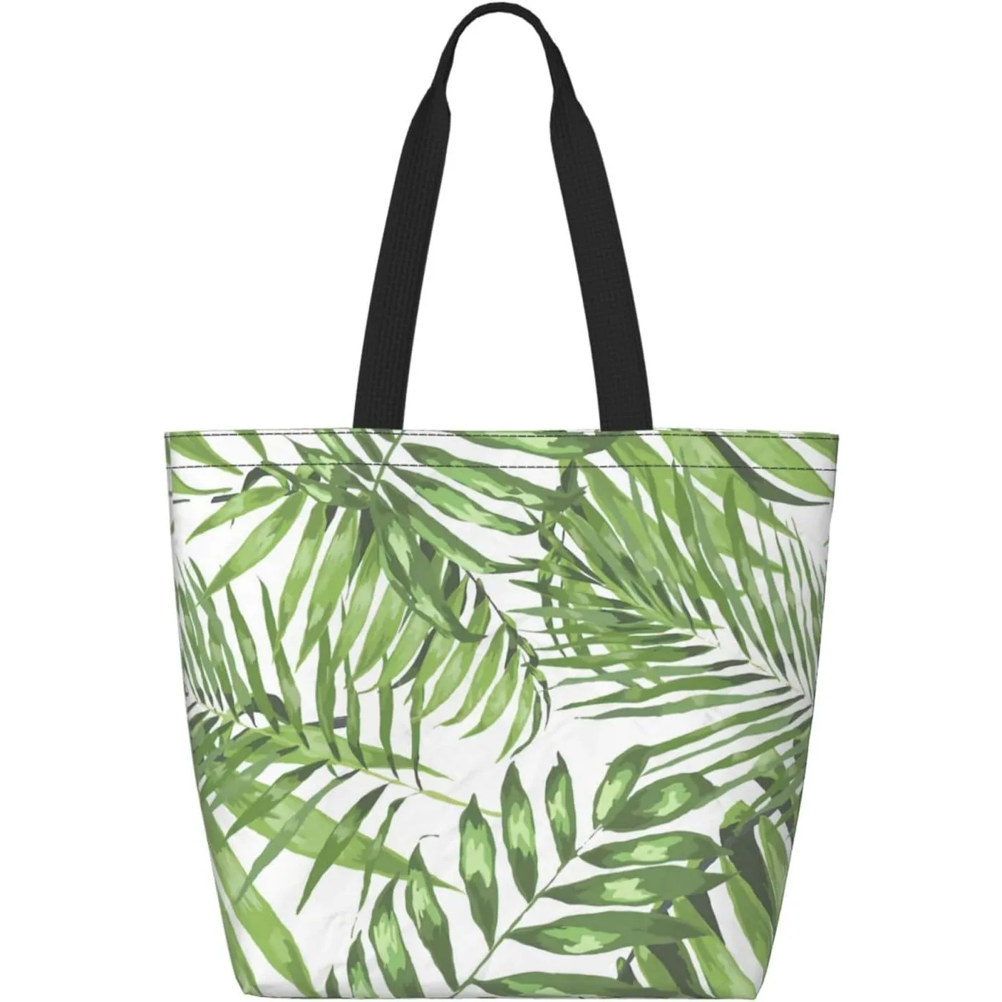 

Tropical Leaves Palms Tote Bag With Zipper Pocket, Reusable Shopping Bag, Lightweight