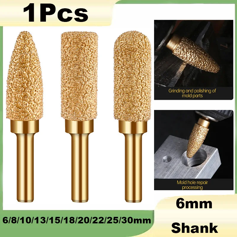 

1Pcs Rotary Diamond Grinding Burr Bit 6mm Shank Cylindrical Bullet Rounded Head Rotary Tool Accessories for Stone Steel Ceramics