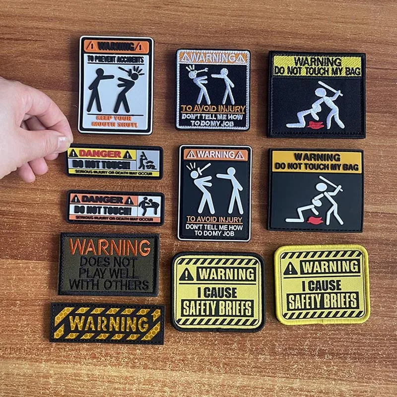 Warning Sign Clothes Applique Embroidery Tactics Patches,DANGER DO NOT TOUCH PVC Rubber Stickers for Helmet,Backpack Accessories
