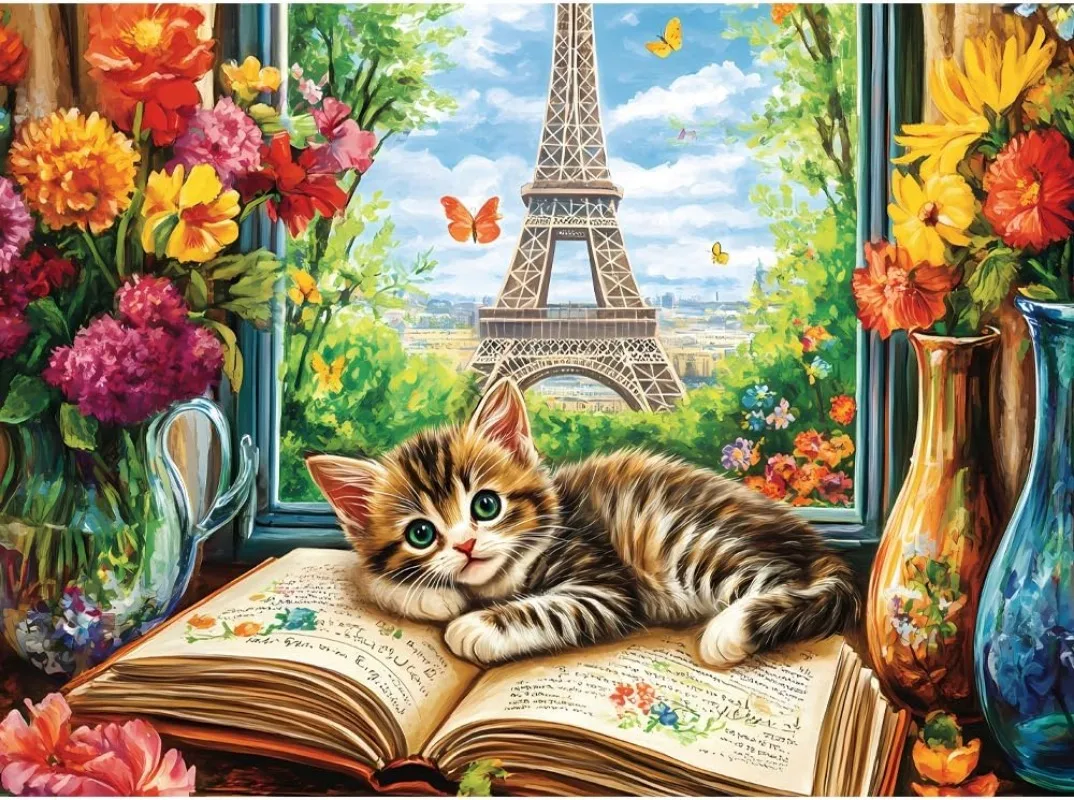 

1000/500/300/120 Pieces Cute Eiffel Tower Kitten Jigsaw Puzzles for Adults Games Landscape Puzzles Educational Toy Birthday Gift