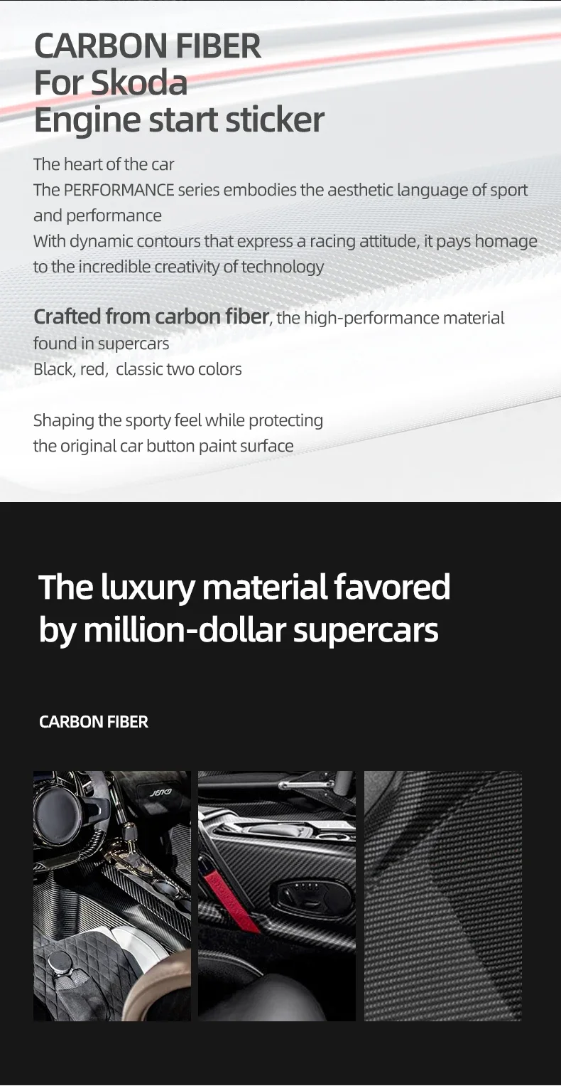 Kohlefaser für Skoda Karoq Kodiaq Superb Octavia Scala Motor Start-Stopp-Knopf Zierleiste Aufkleber Tuning Auto Innenraum Zubehör – Detail 2