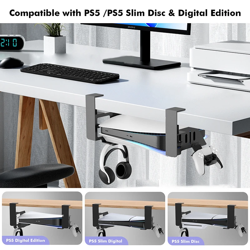 Under Table Hanging Holder For PS5 & PS5 Slim Game Console Stander Bracket Earphone Gamepad Desktop Game Controller Organizers