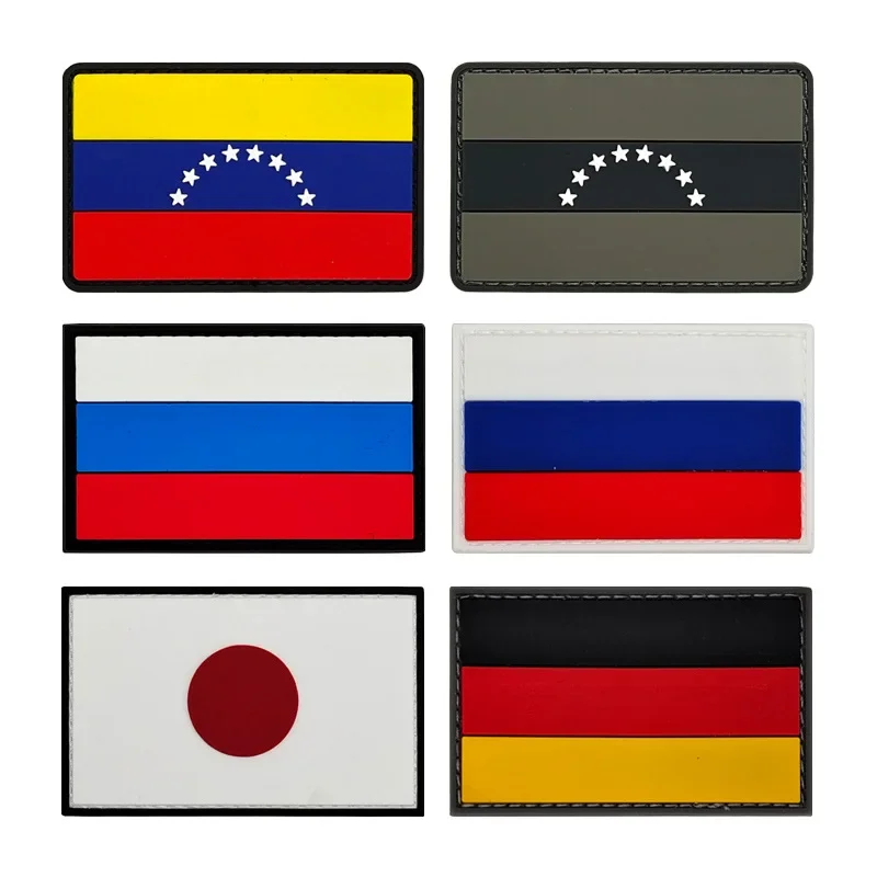 Parche de goma con forma de bandera, Rusia, Venezuela, Alemania, Japón, gancho táctico, insignia, apliques, parches militares de combate para mochila, ropa
