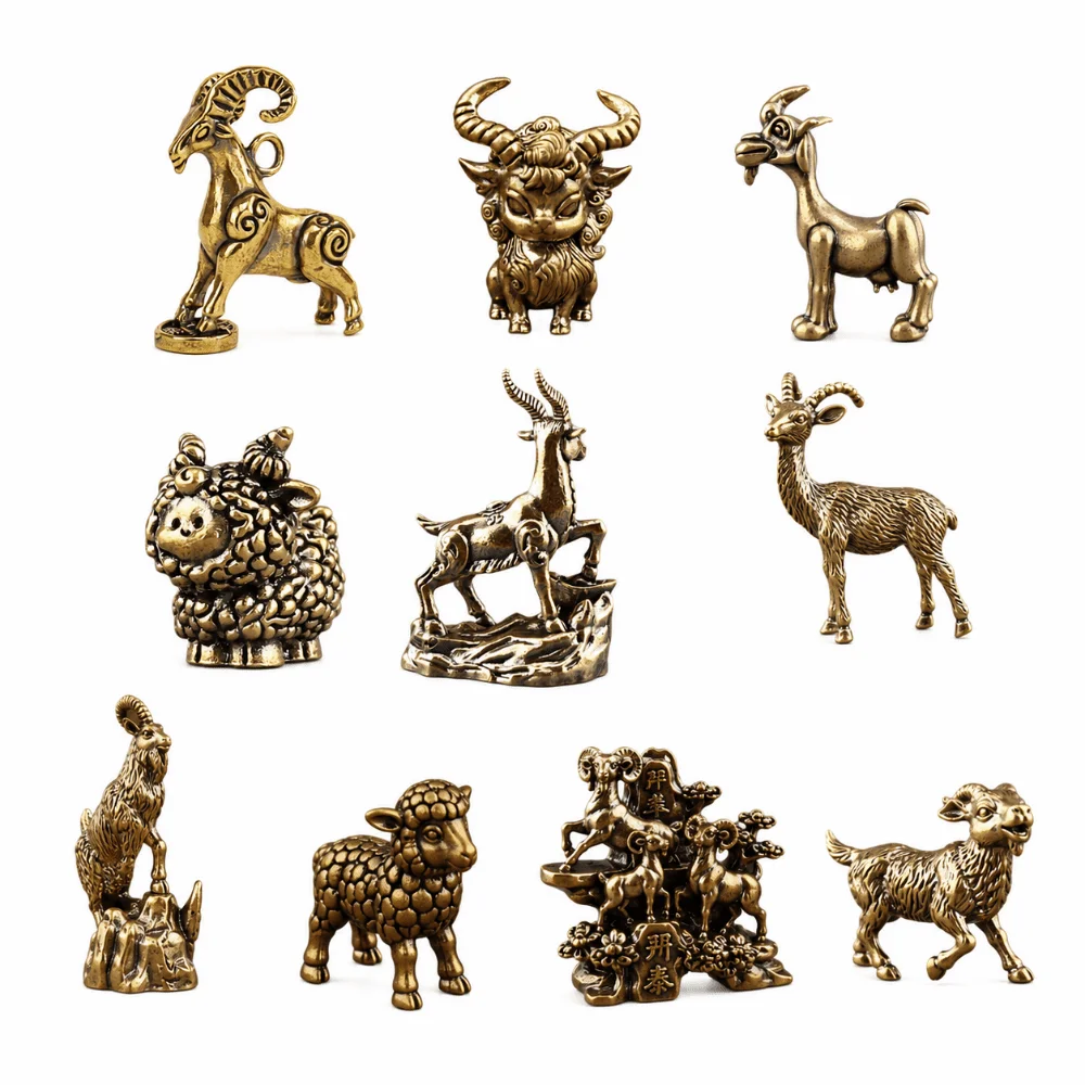 1PC Solid Brass Body Zodiac Sheep Statue Sheep Animal Theme Fine Carve Detail Tabletop Ornament Auspicious Implication
