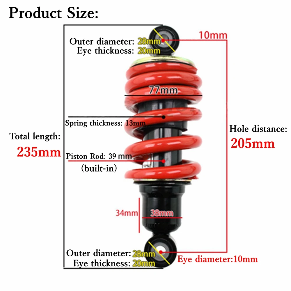 1200 Ibs 205mm Motorcycle Rear Shock Absorber Suspension For Yamaha LC135 JYM200 250 ATV Go kart Dirt Pit Bike Electric Scooter