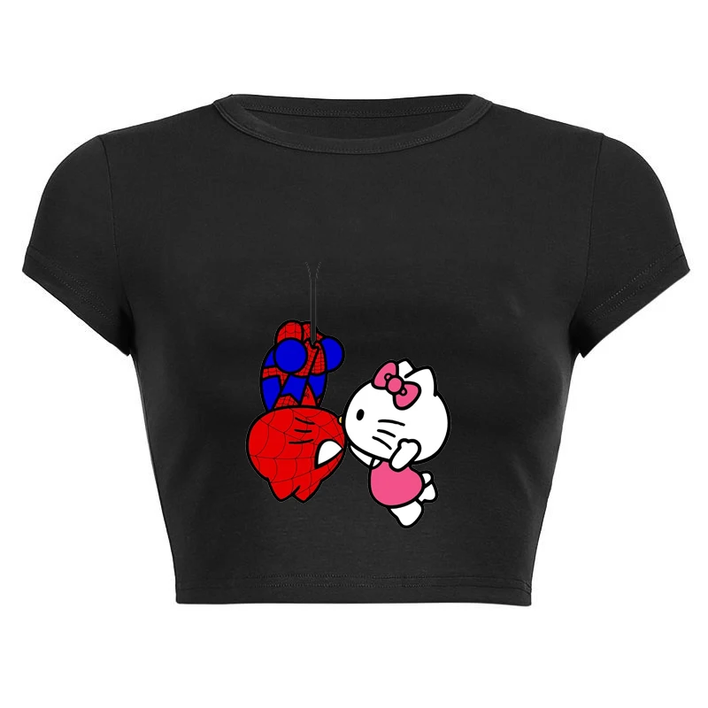 New Clothing Hello Kitty Crop Top Cute  Woman Clothes Women's T-Shirt Funny Leisure Women's Hot Sale Short Sleeve Tops Kawaii