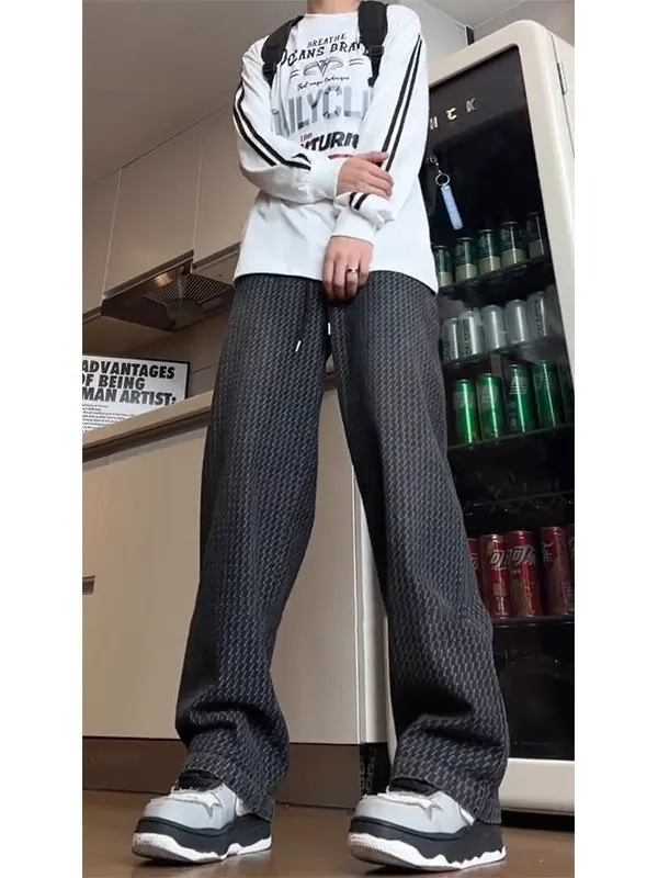 

Летние мужские свободные джинсы прямого кроя с принтом звезд, в американском ретро-стиле, повседневные брюки в уличном стиле, широкие брюки для молодежи