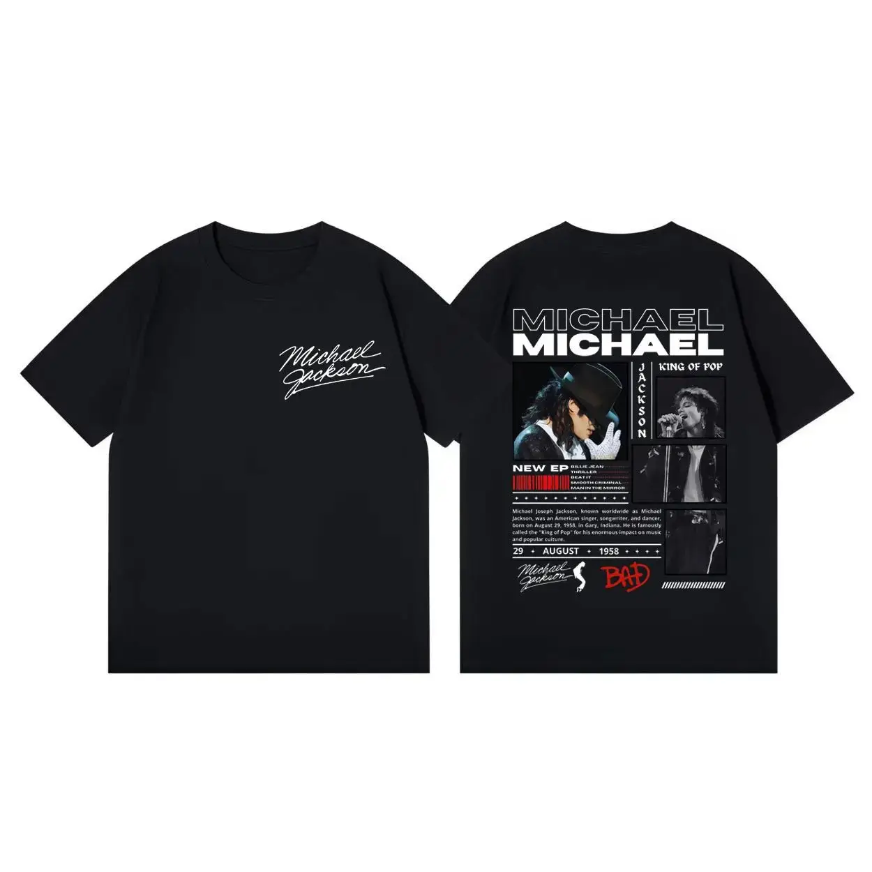 Fashion Rock Vintage Kurzarm 90er Jahre Klassiker Michael Jackson Grafik T-Shirts Y2k Vintage T-Shirt Lässige Lockere Bedruckte T-Shirts