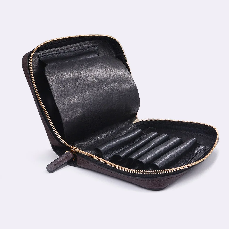 Leather Five-pen Volume Pencil Case, Large-capacity High-end Original Retro Pencil Case