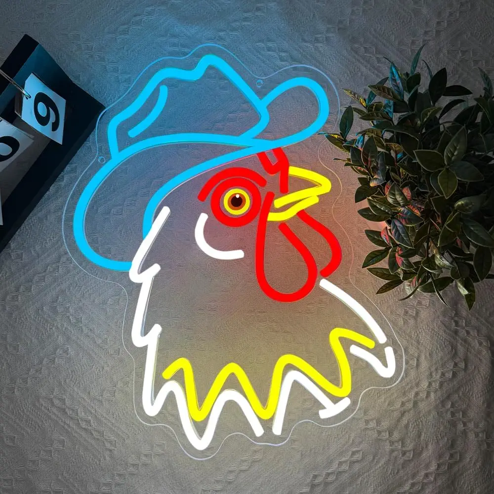 Cowboy Neon Sign USB Dimmable Rooster LED Light for Bar Club Party Gaming Room Bedroom Decoration Birthday Gift Neon Light