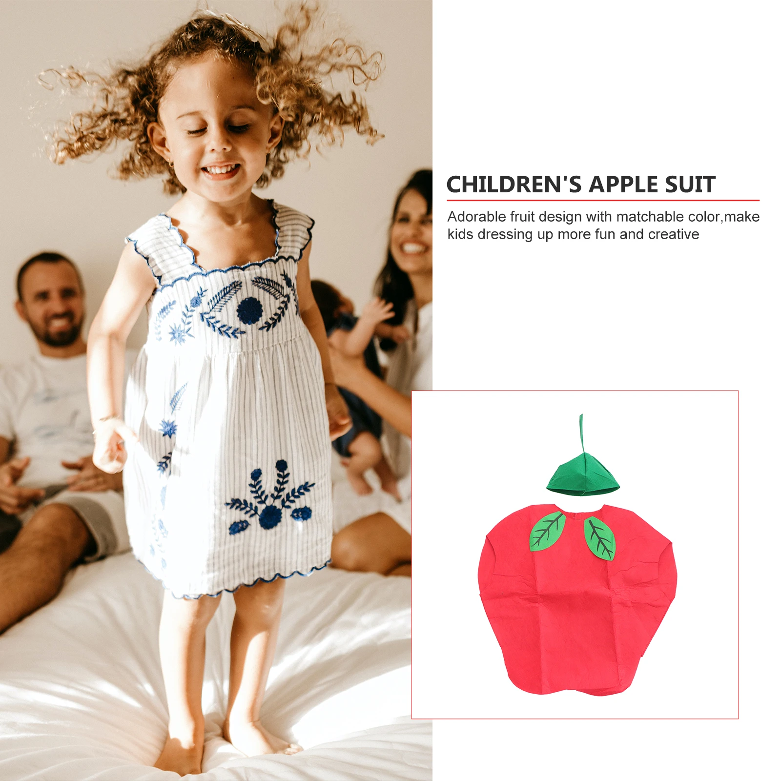 

Children Fruit Costumes Kids School Party Adorable Apple Design Halloween Cosplay Comfortable Wear Easy Clean Storage Stage