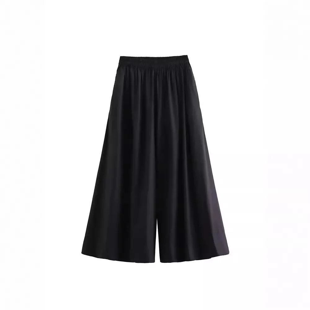 

Spring and Summer Women's Plus Size Wide Leg Pants Ice Silk Fold Retro Minimalist Mid Rise Elastic Drape Straight Leg Trousers