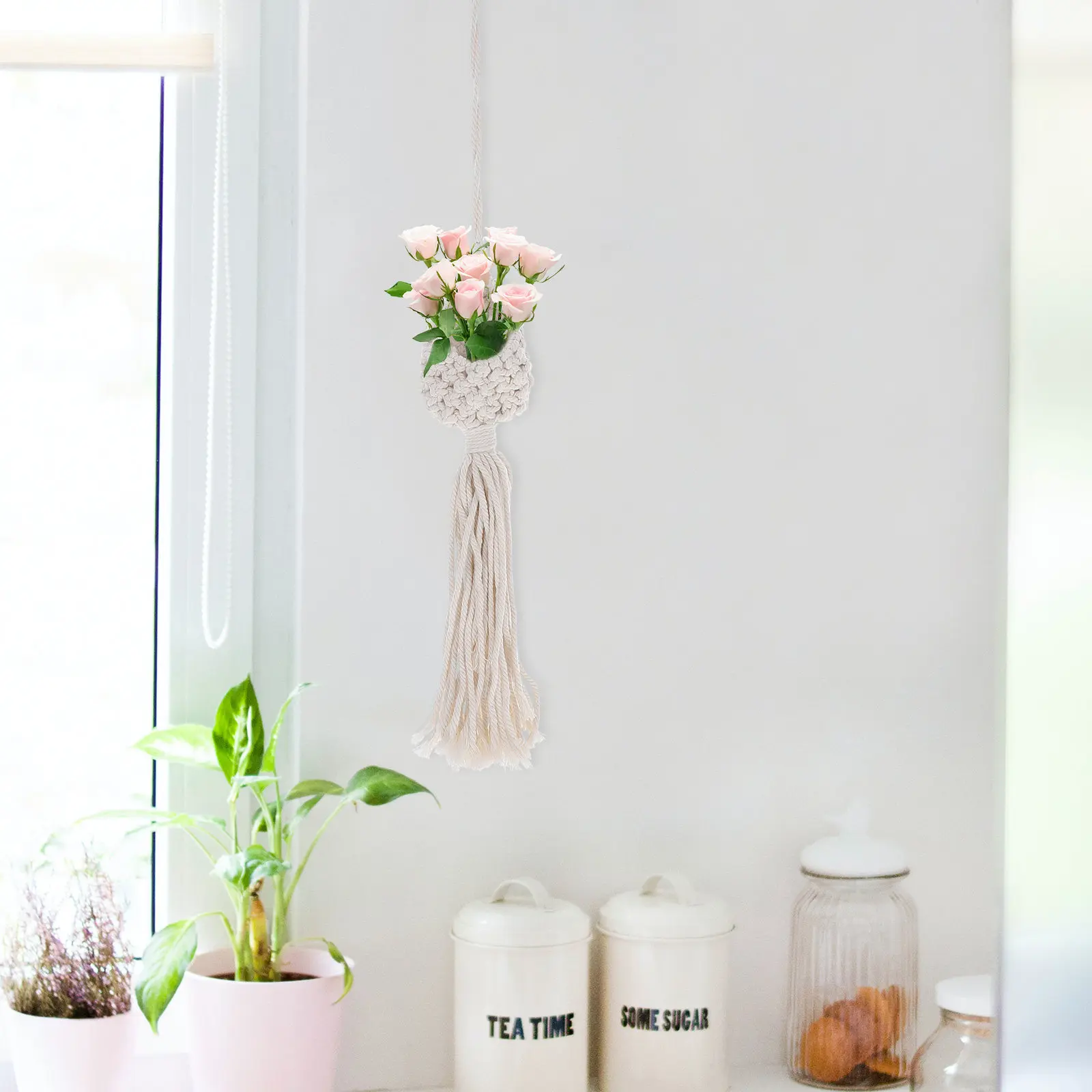 Bird Nest Shaped Braided Macrame Indoor Outdoor Hanging Plant Pot Holder Air Plant Hanger Decorative Basket for Living Room