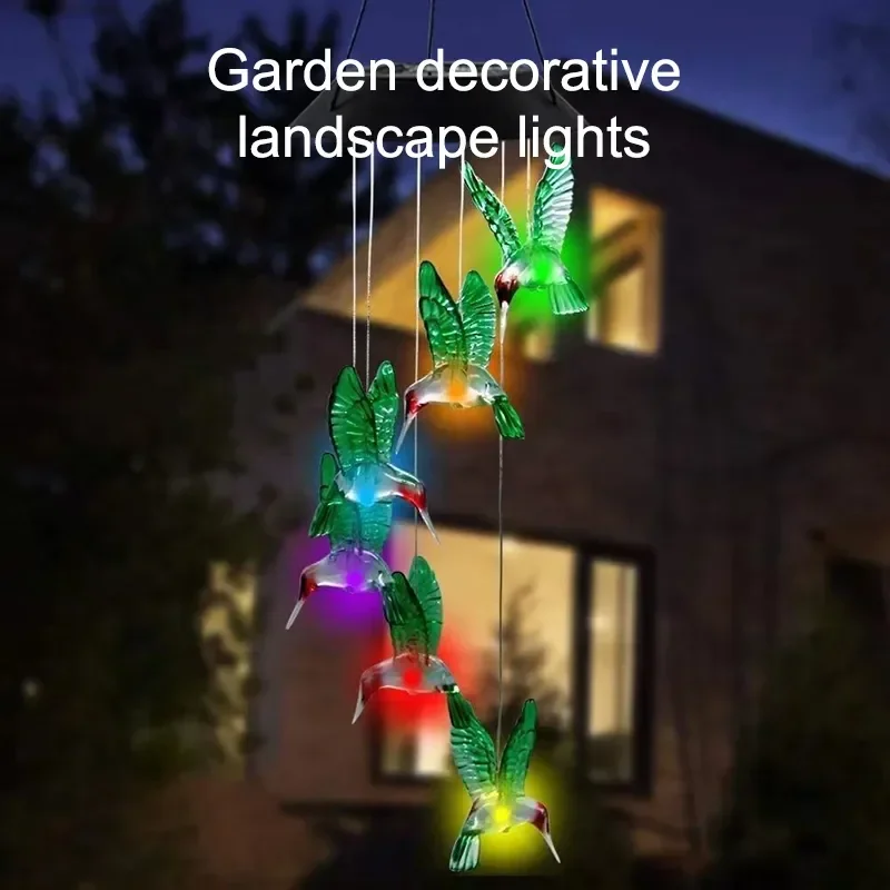 Luz Solar colgante para decoración de jardín, campana de mariposa, carillón de viento, lámpara Solar que cambia de Color para exteriores, impermeable para patio de jardín