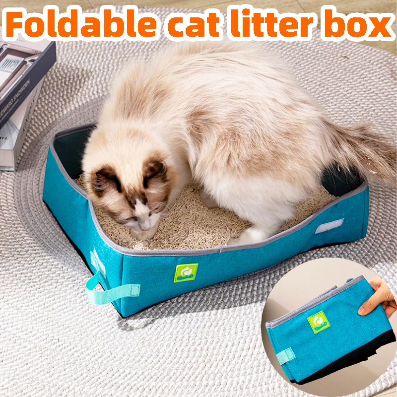 

Складной переносной лоток для кошек из водонепроницаемой ткани, для путешествий на автомобиле, полузакрытый туалет для кошек, песочница для маленьких и больших кошек, лоток для уборки за питомцами