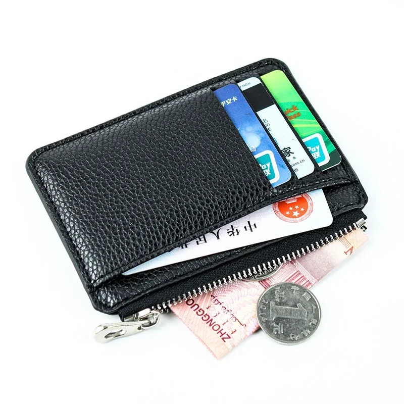 Man Purses Ultra-thin Zipper Mini Business Bank Credit Card Wallet Black Women Small Coin Cards Cover Cardholder Bags