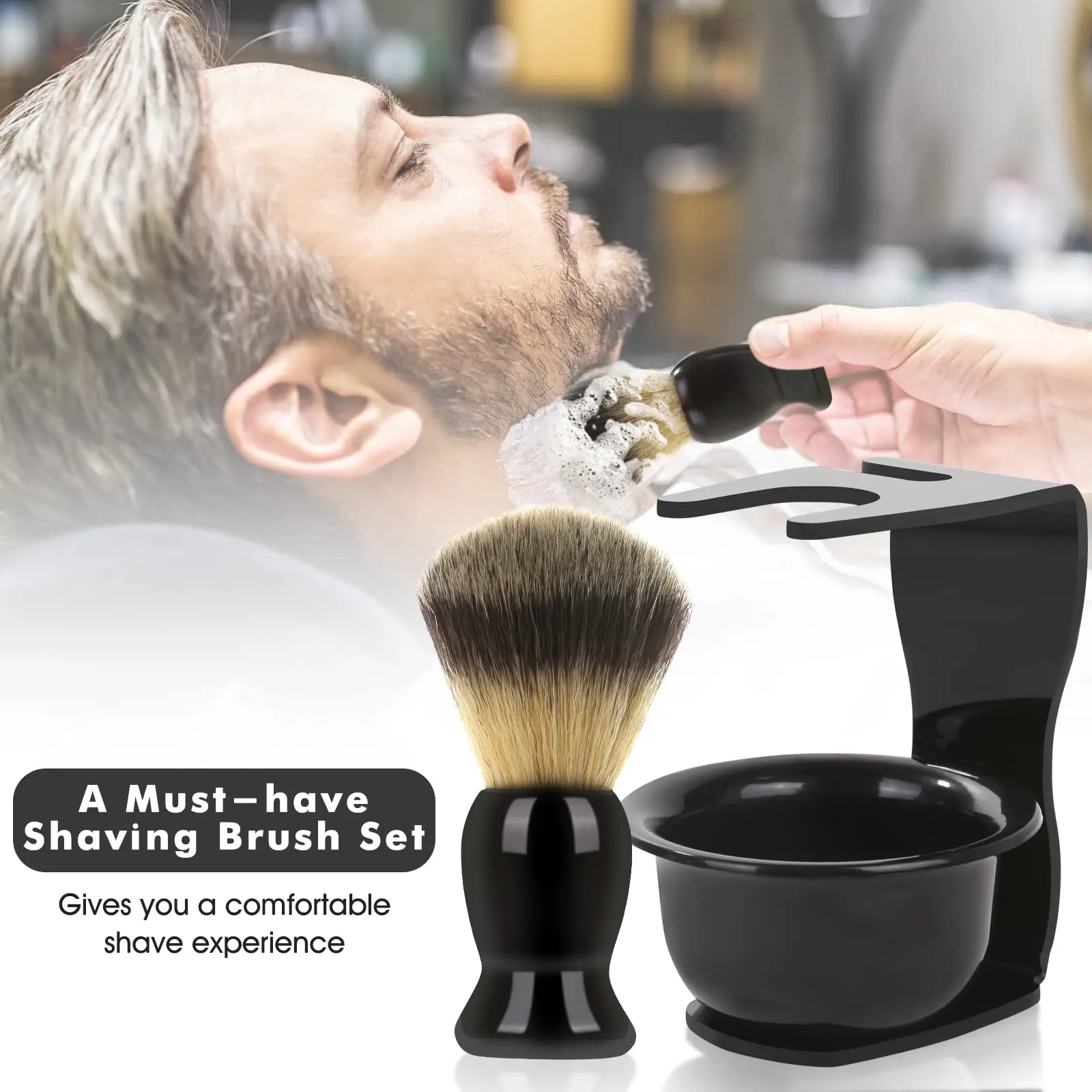 Juego de brochas de afeitar 3 en 1 para hombre, soporte Abs, ranura para maquinilla de afeitar, experiencia de afeitado en húmedo, suministros de barbería