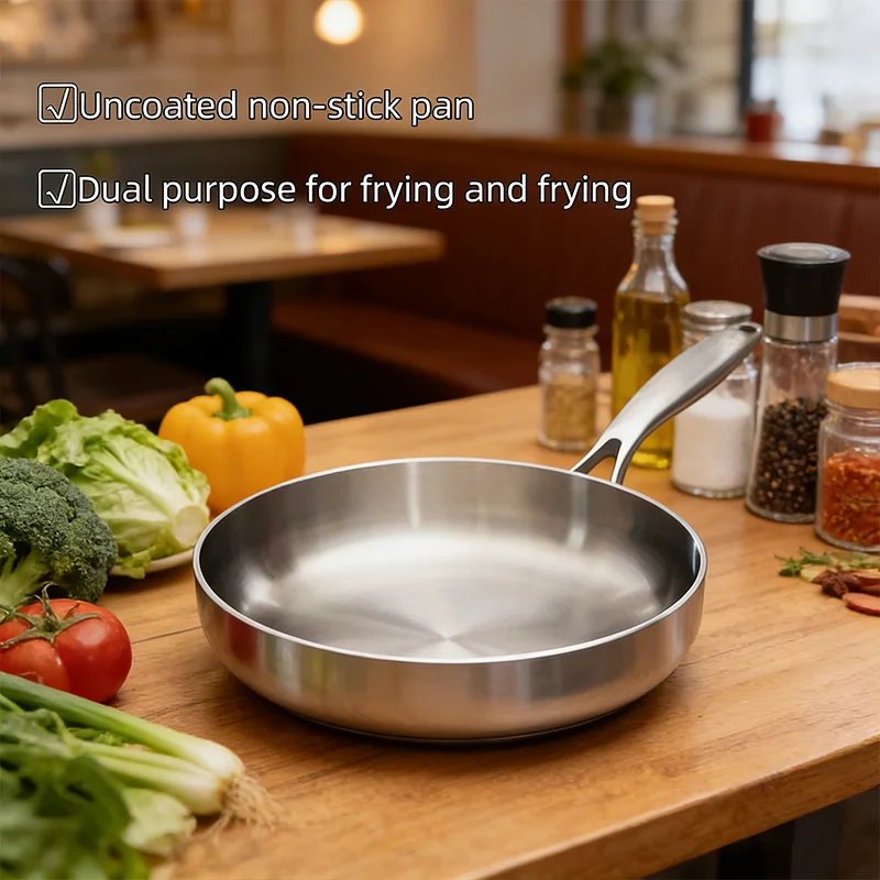 

2025 Coating-Free 304 Stainless Steel Pan Set Nonstick Wok Fried Meat Pot Utensils for Gas Induction Cooktops for Home Cooking