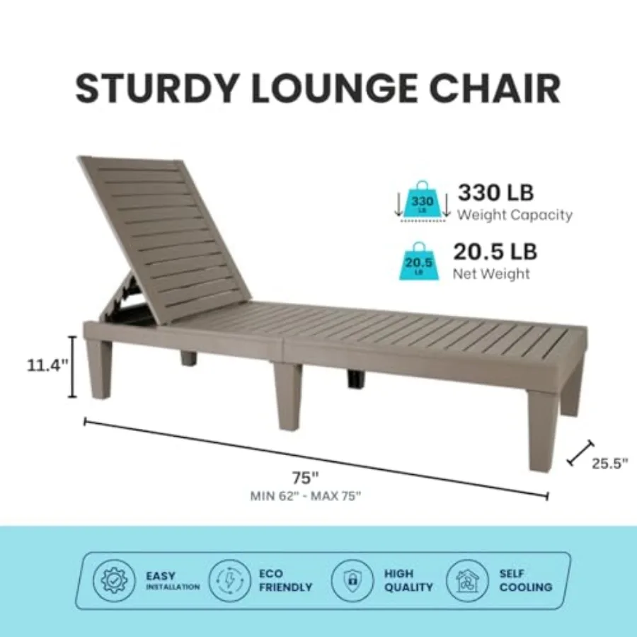 Set of 2 Foldable Patio Chaise Outdoor Lounge Chair Folding Sun Bed Patio Lounger Reclining Couch Adjustable Backrest for Pool