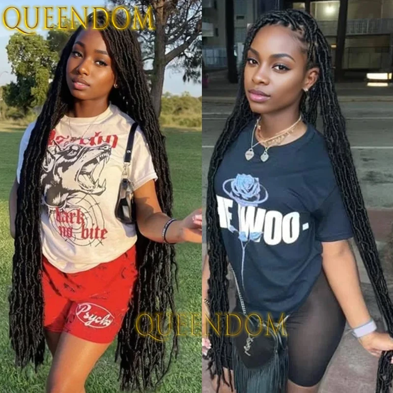 

Queendom Super Long 40 Inch Synthetic Wig Full Lace Distressed Twist Braided Heat Resistant Plaits Wig Knotless Box Braids Wigs