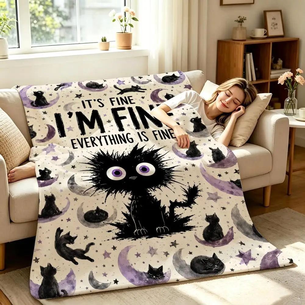 Cute Animal S-Self-motivated cat Throw Soft Warm Flannel Throw Blanket, Multi-use for Sofa Bed Office Nap