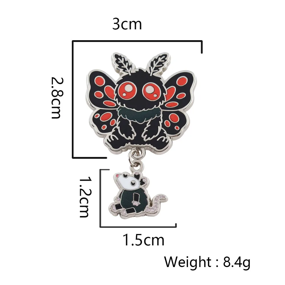 Lustige Chibi-Mothman-Emaille-Pins, kreative niedliche Kryptid-Broschen mit hängendem Opossum, skurriles Monster-Abzeichen mit roten Augen, Anstecknadel-Geschenk – Detail 2