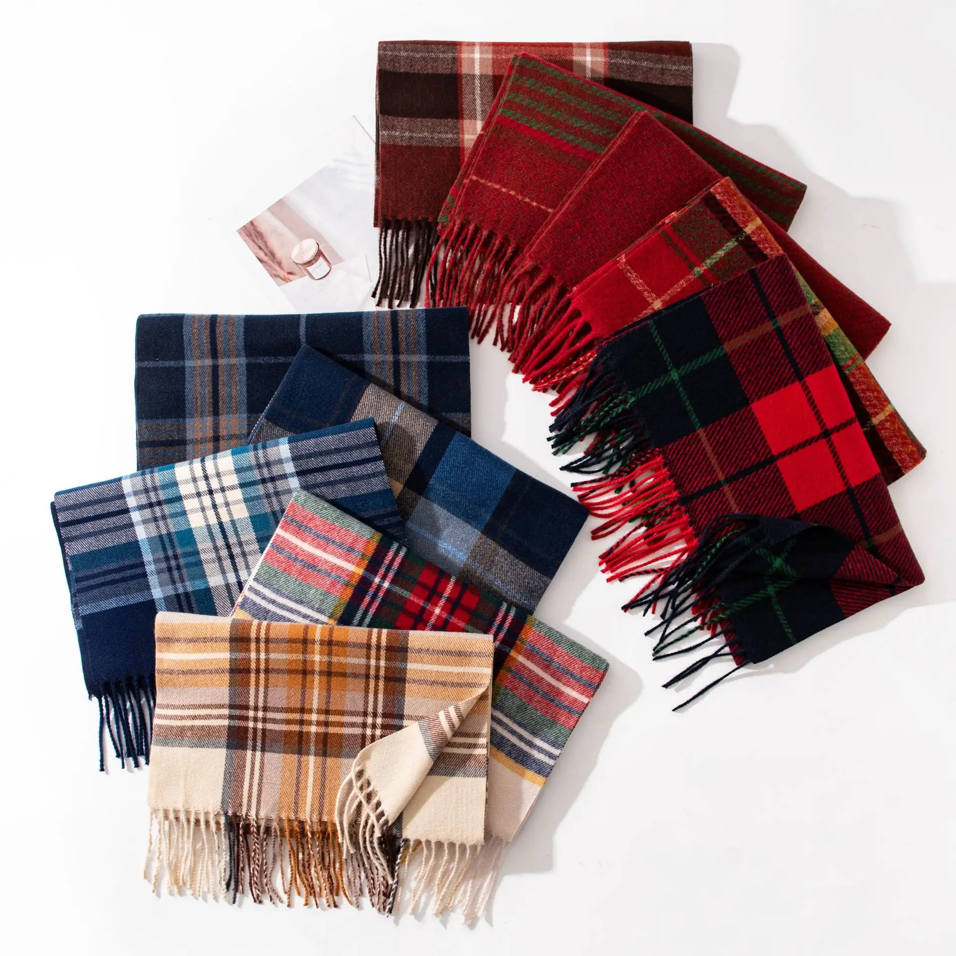 Simple Scarf Women's High Sense Versatile Thickened 2026 Autumn and Winter Business Warm New Plaid Scarf Dual-purpose