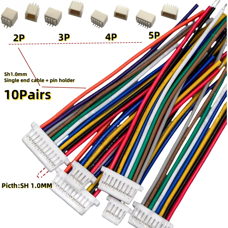 10PCS JST SH1.0mm Pitch Female Socket Terminal Plug Wire Connector SH 1mm 2 3 4 5 6 7 8 9 10 12Pin Electronic Wires Cable 30AWG