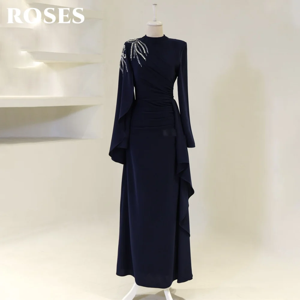 

ROSES Black Elegant Party Dresses Regular Sleeve Mermaid Night Dress with Pleats Beading Celebrity Dress for Woman Customized