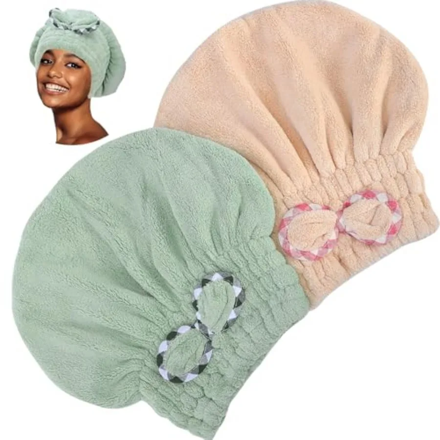 

Microfiber Hair Drying Towel, 2 Pcs Fast Coral Velvet Absorbent Quick Dry Caps, Soft Towel for Women Wet Long Thick Hair Khaki+