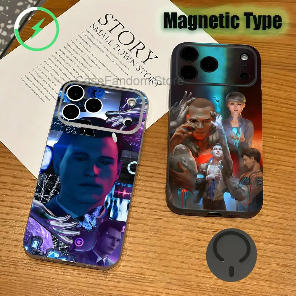 

Прозрачный серый чехол для телефона Game D-Detroit с магнитной беспроводной зарядкой для iPhone 17, 16, 15, 14, 13, 12, 11, Pro, Max, Plus