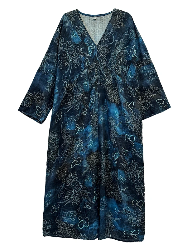 Minceur décontracté confortable grande taille Original français Long Sve Protection solaire V-ne mince coton lin imprimé ample Slimmi...