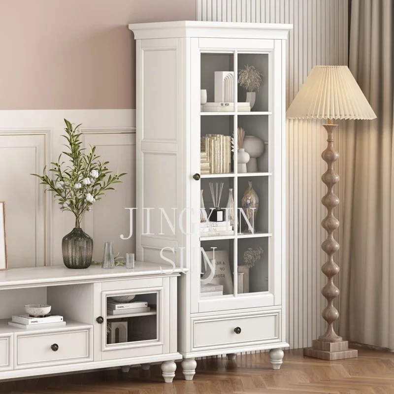 American all solid wood edge cabinet bookcase single door living room locker