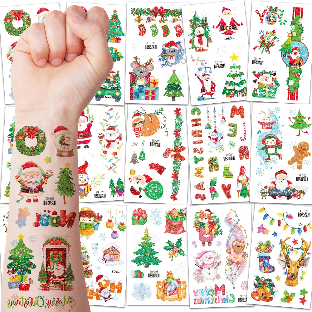 

Christmas Temporary Tattoos Sparkling Christmas Trees, Snowmen, Santa Claus,Goodie Bag Fillers,Christmas tattoos for women