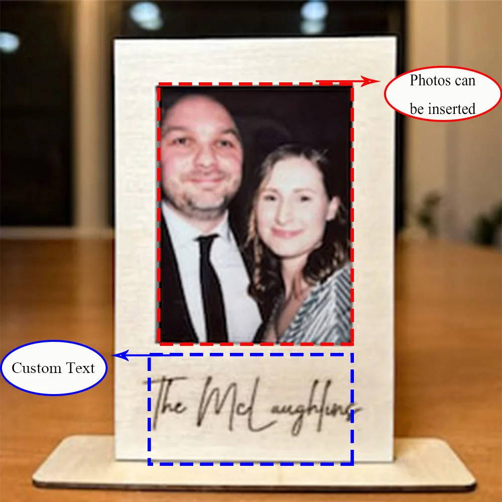 

Engraved Wooden Photo Frame Customizable Name Text Insertable Photo Personalized Gift for Couples Wedding Anniversary Home Decor