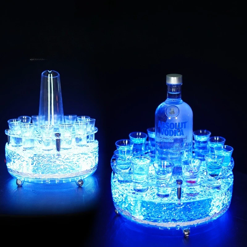

Multi-Color LED Cup Rack Rechargeable Glowing Ice Pattern Glass Holder for Bar Party Supplies Nightclub Drinkware Display Stand