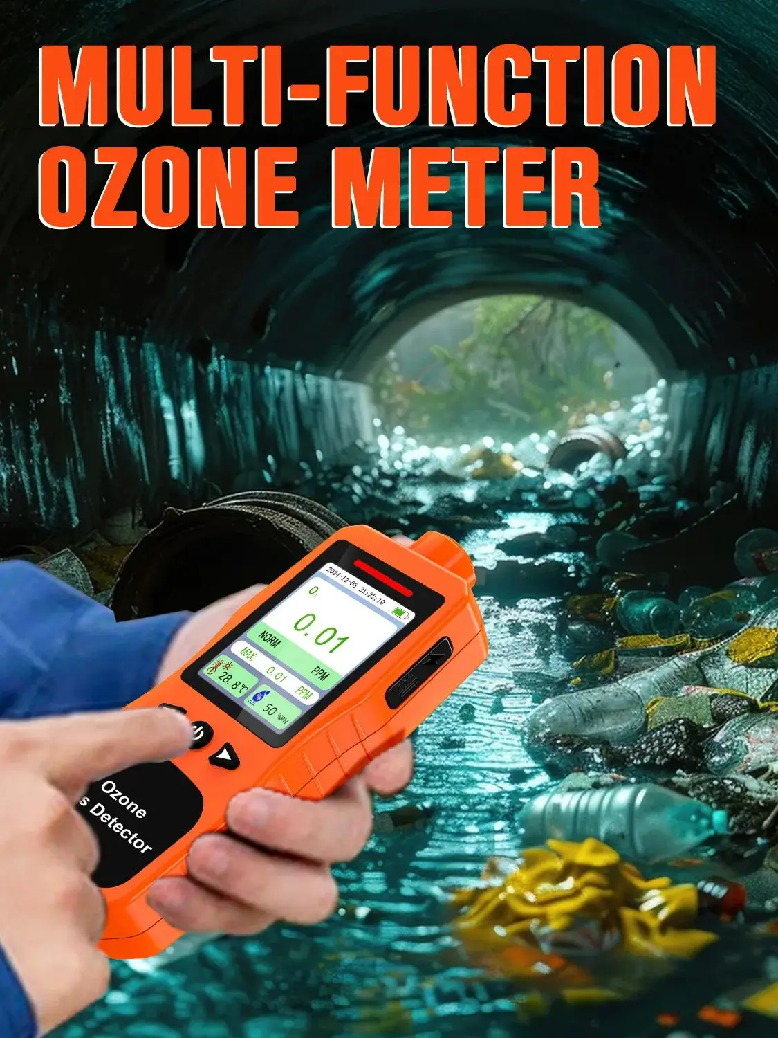 ZYKYCX-0-100 PPM Ozone Gas Monitor with 0.01 PPM High Resolution, 16H Long Battery Life, Portable Ozone Detector