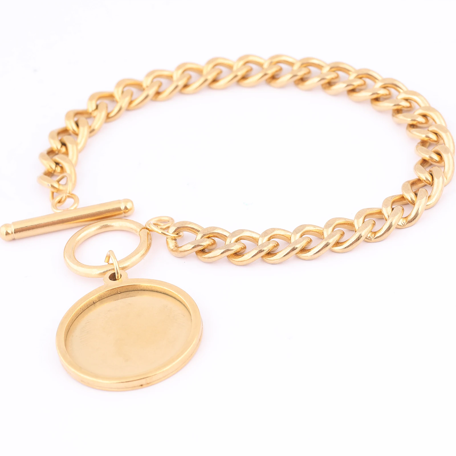 2pcs Stainless Steel Gold Plated Chain Bracelet Making Findings Fit 20mm Cabochon Bracelets Base Setting Blanks Diy Accessories