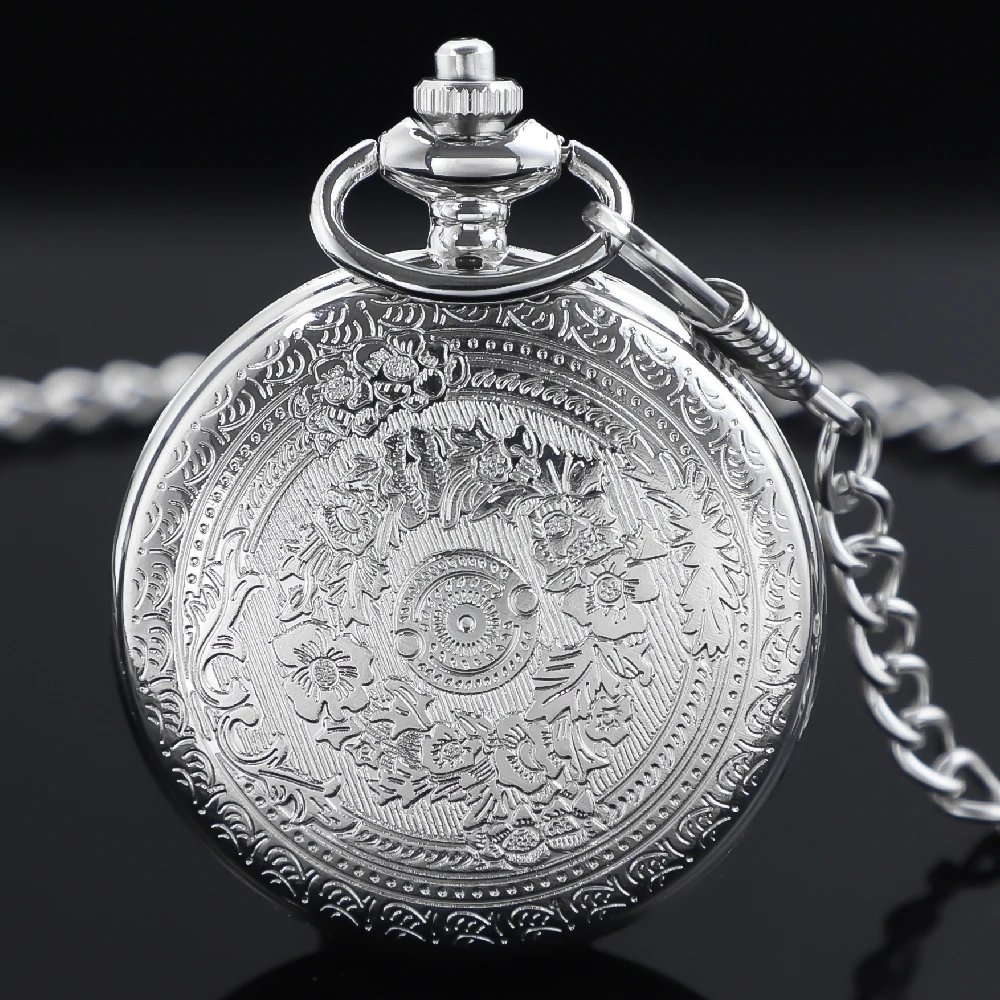 Unique Silver Quartz Pocket Watch Pendant Clock Chain Exquisite CharmPendant for Men Women with Chain Accessory Pendant Gifts