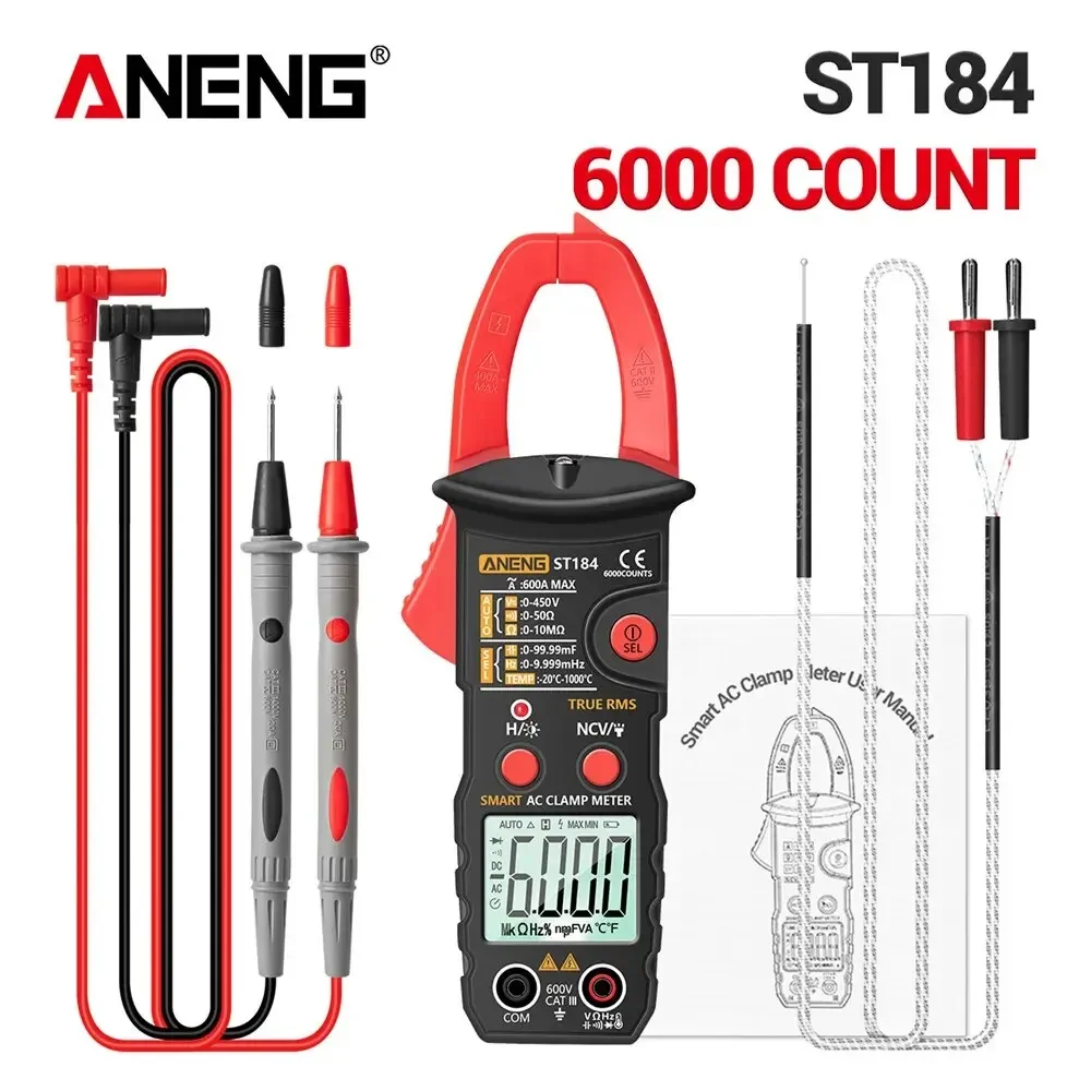

ANENG 6000 Counts Professional True Digital Clamp Multimeter Meter RMS AC/DC Voltage Current Tester Hz Capacitance Ohm ST184