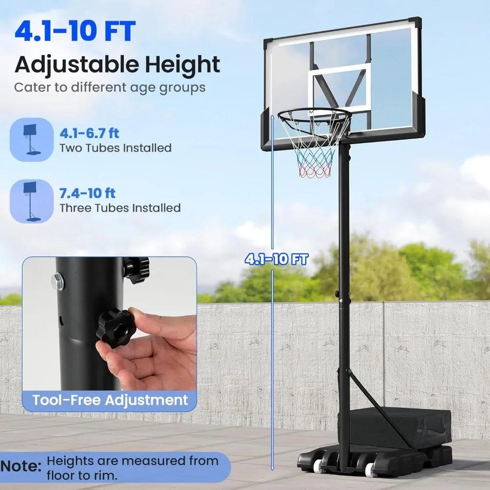 Höhenverstellbares Basketball-Torksystem für den Außenbereich, 4,1–10 FT, bruchsichere 45-Zoll-PC-Rückwand, Rad für verbessertes Gameplay