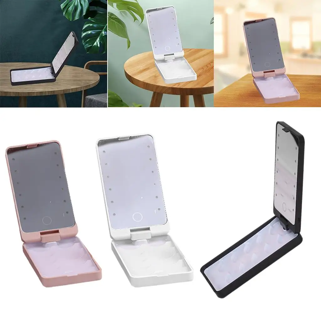 False Eyelash Holder Comestic Lash Storage Container with LED Light Mirror,