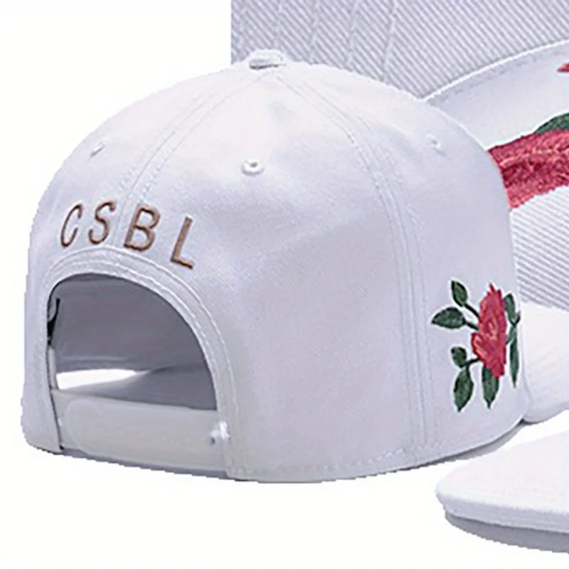 

Rose Embroidery Adjustable Snapback Baseball Cap Breathable Cotton Hip Hop Sun Protection Hat for Men And Women