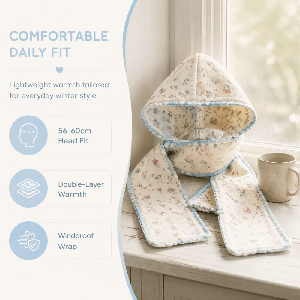 Versatile Double-Sided Winter Scarf Hat Thick Warm Hooded Earmuffs Scarf Floral Print Convertible Two-In-One Hat Scarf Travel