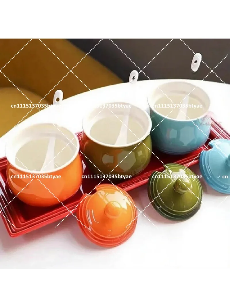Ceramic Round Spice Jar with Lid, Colorful Seasoning Container for Salt Pepper Sugar, Kitchen Spice Rack Organizer with Gift Box