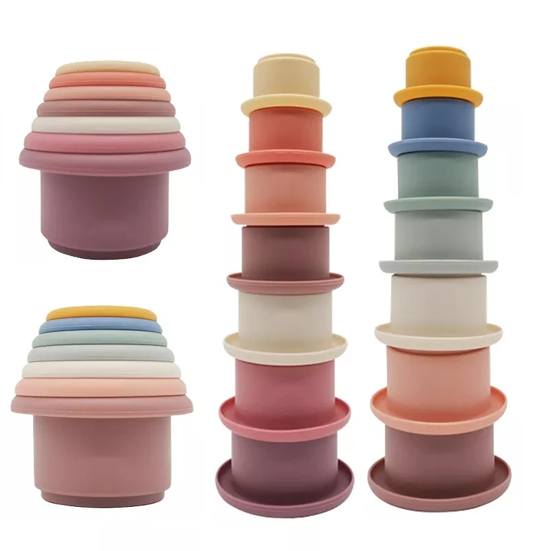 Baby Silicone Stacking Cups Montessori Building Block Bpa Free Hourglass Toys Early Educational Stack Tower Gifts For Boys Girls